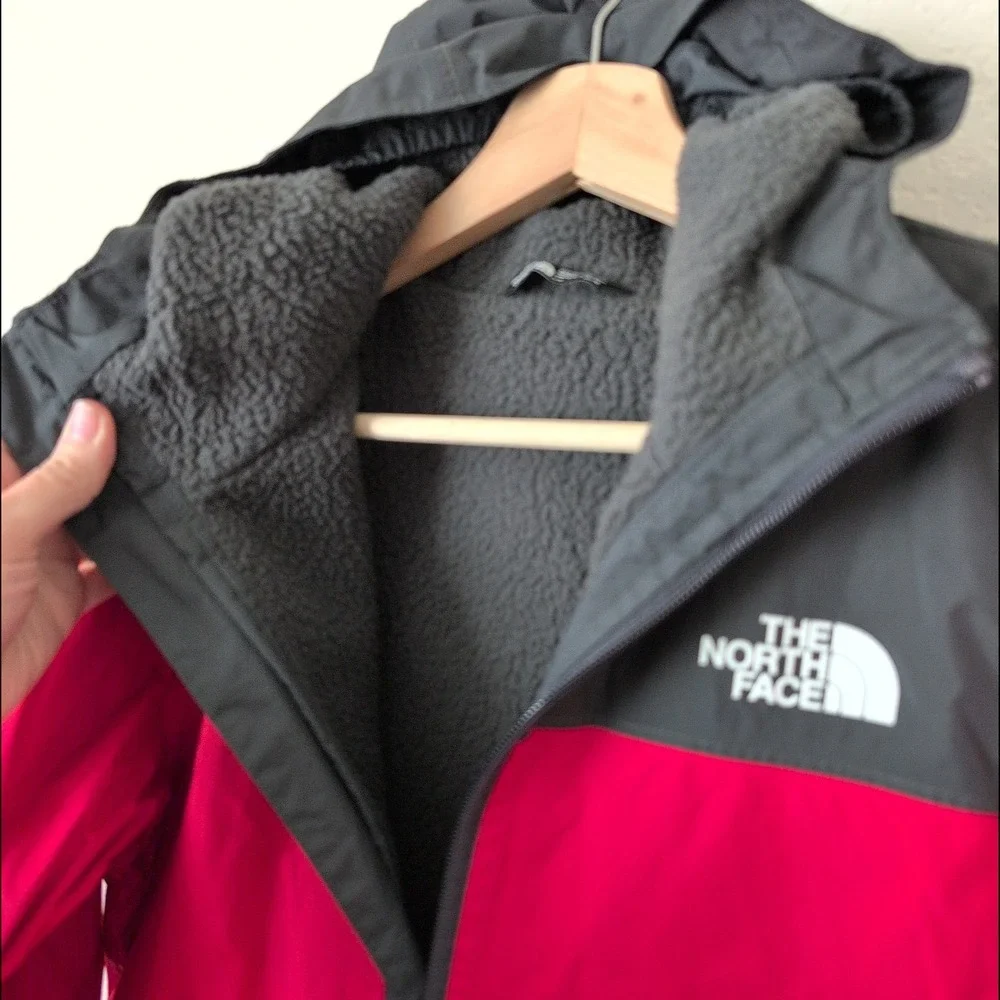 The North Face Boys Large 14/16‎ Red Black Fleece Lined Hooded Jacket Coat